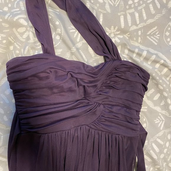Plum Purple Bridesmaids Dress with Tie Back and Cross Strap - Picture 1 of 3